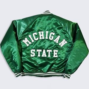 Michigan State Spartans Vintage 80s Chalk Line Satin Bomber